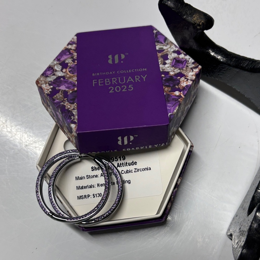 BP Purple and Silver Hoop Earrings